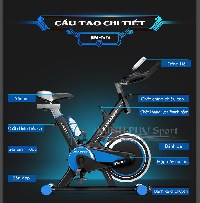 Chi tiết xe đạp tập thể dục Spin Bike JN55